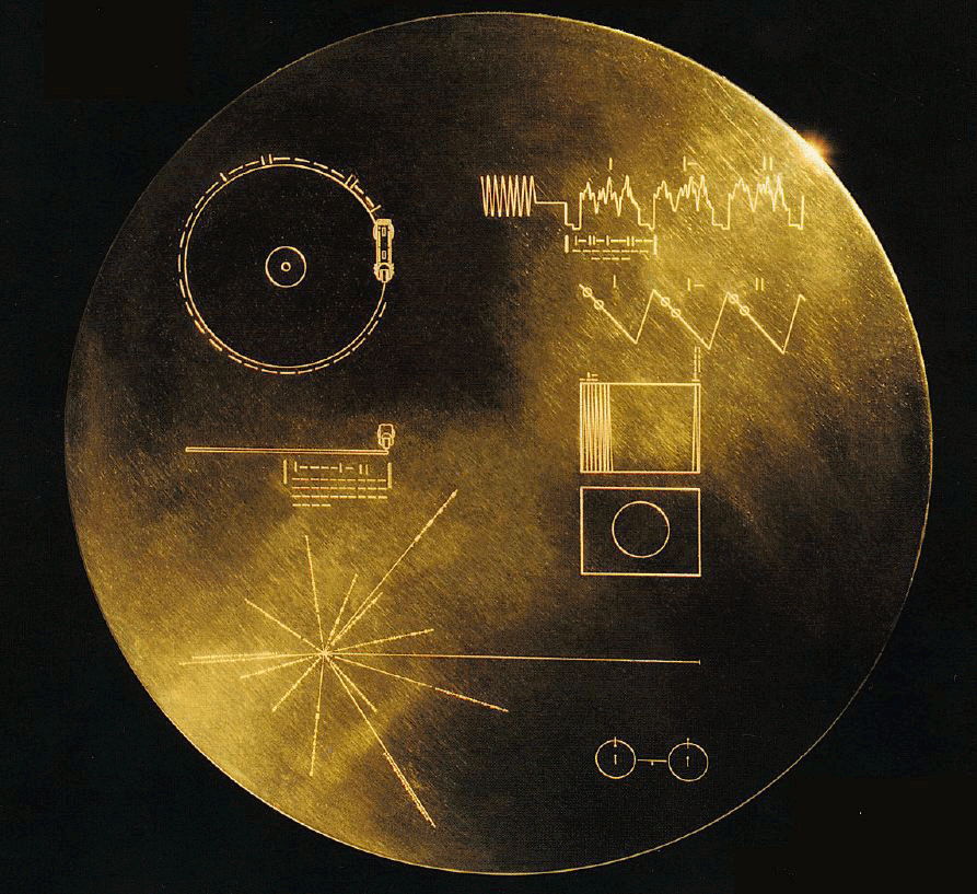 Le fameux <em>Golden Record</em> des sondes Voyager. <em>« Dans un milliard d’années, quand tout ne sera plus que poussière sur Terre, les enregistrements de Voyager parleront encore pour nous »</em> : Carl Sagan @ Nasa