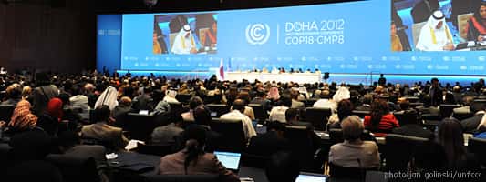 La 18<sup>e </sup>conférence sur le climat de l'Onu a démarré le 26 novembre 2012. Les 195 pays qui ont ratifié le protocole de Kyoto se sont réunis pour évoquer l'avenir de la planète. L'enjeu principal sera d'arriver à un accord pour prolonger le protocole de Kyoto. © Jan Golinski, UNFCCC