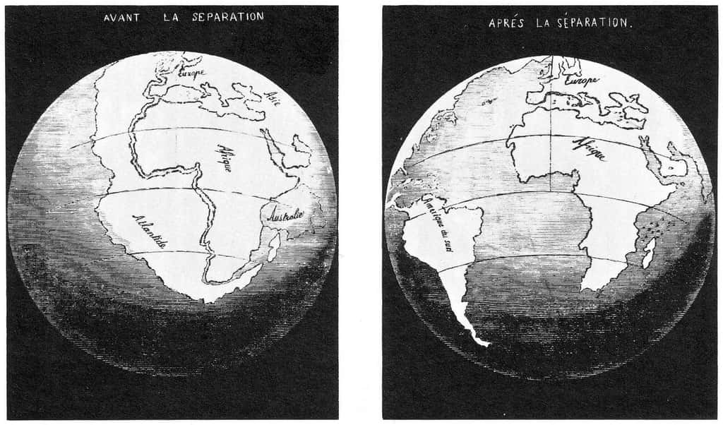 Emboîtement de l’Afrique et de l’Amérique du Sud selon Antonio Snider-Pellegrini dans <em>La Création et ses mystères dévoilés</em> (1858). © DR