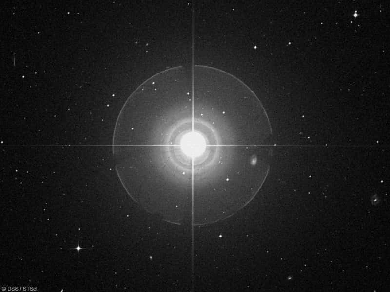 Tau Ceti est visible à l'œil nu. Sur cette image, réalisée un instrument, apparaît un effet optique dû à la diffraction. © DSS/STcl