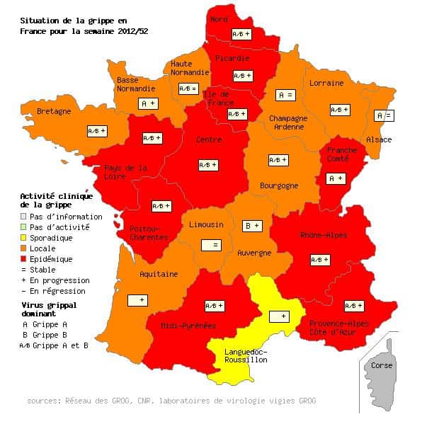 L'épidémie de grippe est bien installée sur toute la France. Selon les Grog (Groupes régionaux d'observation de la grippe), les vacances scolaires auraient limité l'expansion de l'épidémie dans le pays, les chiffres étant même en recul par rapport à la semaine passée. © Grog