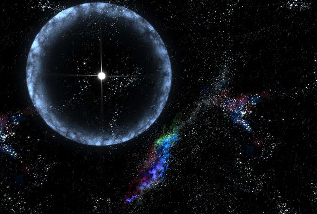 Une vue d'artiste montrant une bulle de lumière d'un sursaut gamma. Le flash est ici émis par un magnétar. © Nasa