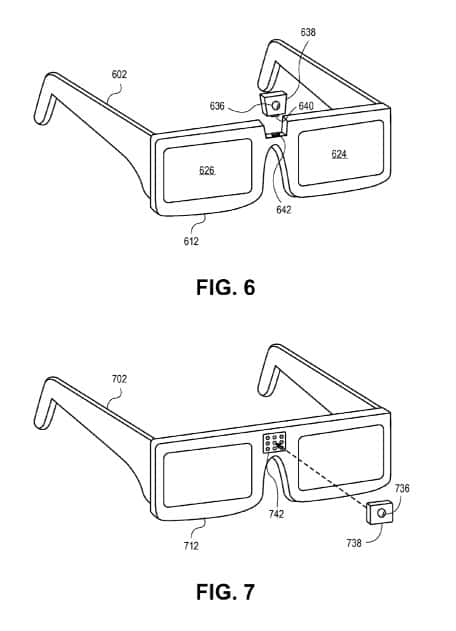 Dans son brevet, Sony décrit plusieurs options pour intégrer les récepteurs infrarouges dans les lunettes, dont le principe d’un module amovible que l’on pourrait changer en fonction de la marque du téléviseur. © Sony