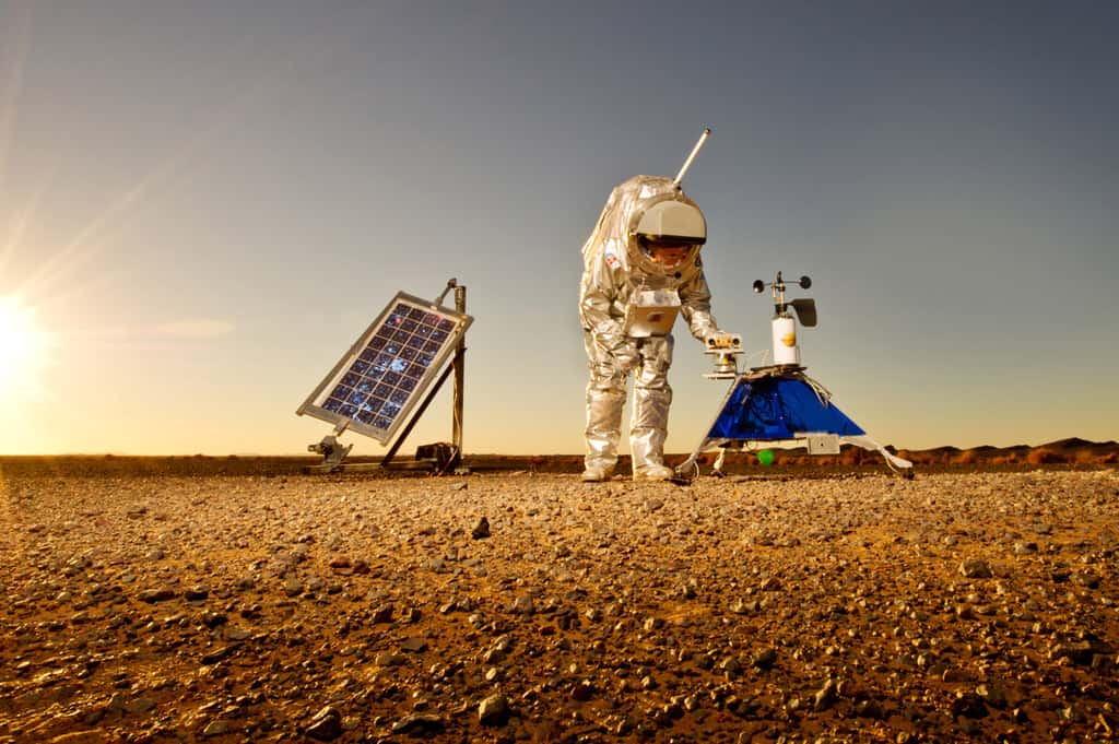 La combinaison, comme les instruments testés, sont de vrais prototypes susceptibles de déboucher sur des programmes opérationnels pour l'exploration de Mars. © ÖWF, Katja Zanella-Ku