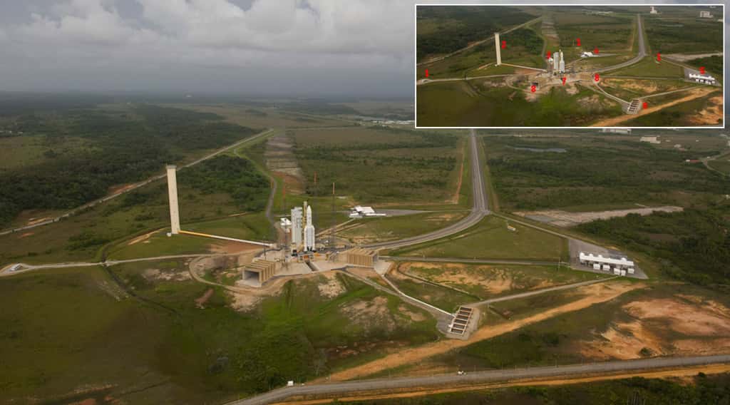 Vue générale du site de lancement d’Ariane 5, près de la ville de Kourou, en Guyane. © S. Corvaja, Rémy Decourt, Esa