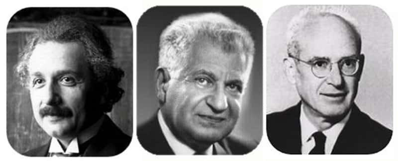 De gauche à droite, les auteurs du fameux paradoxe EPR, Albert Einstein, Boris Podolski et Nathan Rosen. L'article qu'ils ont publié ensemble en 1935 a révélé le phénomène de l'intrication quantique. © DP