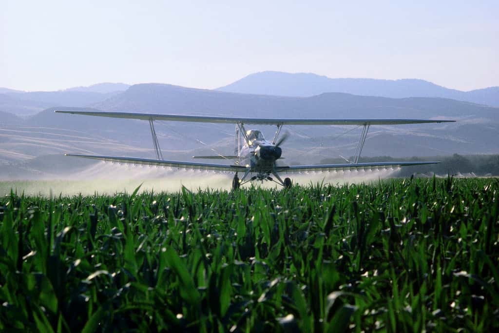Les épandages aériens de pesticides sont interdits en France depuis 2009. Ils se poursuivent dans certaines régions grâce à des dérogations préfectorales. Cette technique augmente le risque de dispersion des pesticides. © tpmartins, Flickr, cc by nc sa 2.0