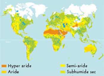 <br />Carte mondiale des zones arides &copy; CRU/UEA, UNEP/DEWA. 