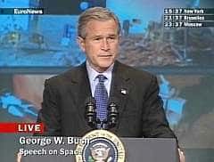 George W. Bush, janvier 2004<br />Annonce de la reprise du programme spatial américain<br />(Crédit : Euronews) 