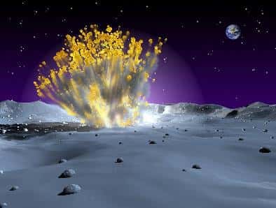 Vue d'artiste d'une explosion de météorite à la surface de la Lune <br />(Crédits : NASA/MSFC)