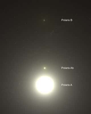 Vue d'artiste du système triple de l'étoile polaire<br /> (Crédits : NASA, ESA, G.Bacon)