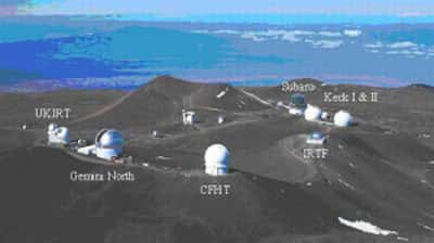  <br />Fig. 2 : L'observatoire du Mauna Kea : les 7 télescopes du projet OHANA.  &copy; Richard Wainscoat.. 