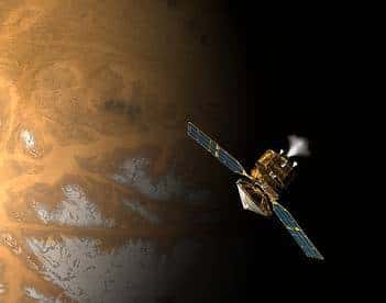 Mars Reconnaissance Orbiter allumera son moteur principal demain soir, <br />en vue de son freinage et de sa mise en orbite autour de la planète rouge<br /> (Crédits : NASA)