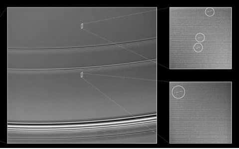 Les perturbations observées par la sonde Cassini dans l'anneau A de Saturne <br />(Crédits : NASA/JPL/Space Science Institute)