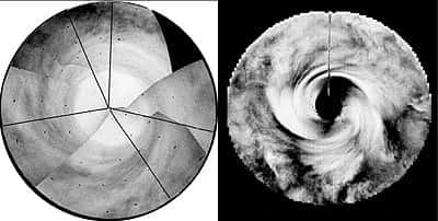 Images du pôle sud de Vénus prises par les sondes Mariner 10 et Pioneer Vénus, respectivement au début des années 70 et 80 <br />(Crédits : NASA)