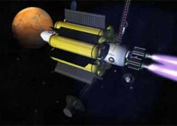 L'une des idées envisagées par la NASA : disposer les réservoirs tout autour du module d'habitation pour protéger l'équipage <br />Ce concept avait déjà été évoqué en 1936 par l'auteur de Science-Fiction John W. Campbell <br /> (Crédits : NASA)