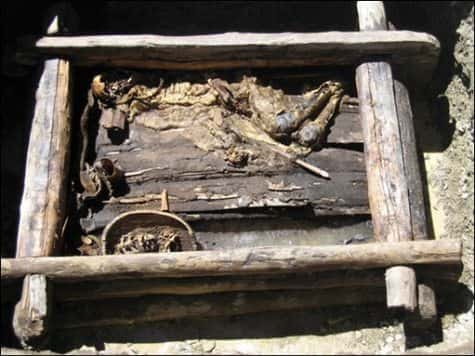 La momie d'un guerrier scythe a été mise au jour sur les montagnes de l'Altaï <br />Cette tombe daterait de 2.500 ans <br />(Courtesy of AFP/DDP/HO)