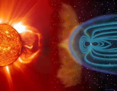 Éruption solaire et interaction avec le champ magnétique terrestre, un des sujets d'étude favoris de Solar-B.