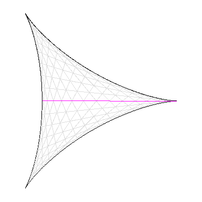 Conjecture de Kakeya : la surface minimale pour retourner une aiguille est délimitée par une deltoïde.<br />Crédits : S. Tummarello.