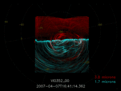 <br />Nouvelles images en infra-rouge du double vortex du pôle sud (Crédit : ESA).