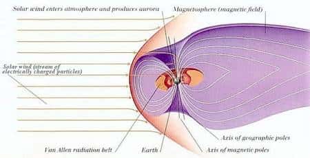 Magnétosphère terrestre et ceinture de Van Allen (Crédit : universe-review).