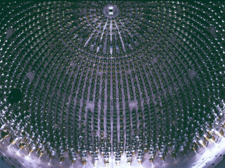 Les photomultiplicateurs de la sphère de l'expérience Borexino (Crédit : APC).