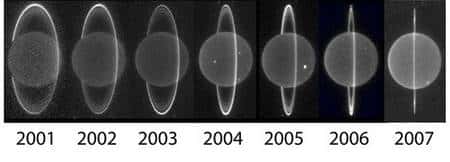 Evolution de l'aspect d'Uranus (IR) entre 2001 et 2007. Keck obs.