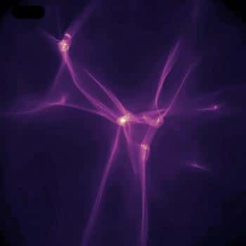 Simulation de la formation des premières étoiles avec la matière noire tiède Crédit : <em>Science</em>