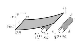 Sur une surface ondulant dans un fluide, des forces aérodynamiques apparaissent…<br />Crédit M. Argentina et L. Mahadevan, dans <em>Fluid-flow induced flutter of a flag</em>, Pnas, 2005