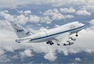 Le Boeing 747 SP de la Nasa, hissant son instrument astronomique au-dessus des nuages. Crédit Nasa