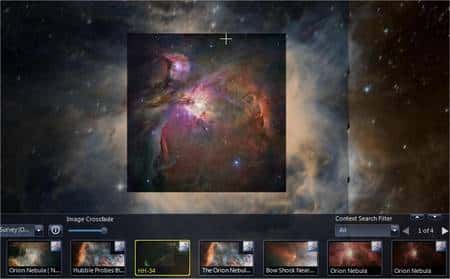 La nébuleuse d'Orion, observée par Hubble. Sous l'image, le logiciel présente d'autres vues du même objet. © Nasa/<em>Hubble Heritage</em>