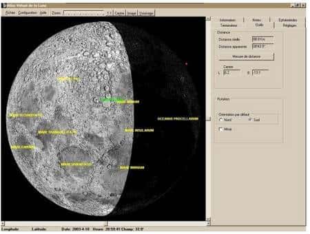 Le logiciel AVL peut afficher la Lune telle qu'elle se présente à une date et une heure données.