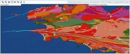 Différentes informations peuvent apparaître sur la carte, ici les unités géologiques et les structures géologiques. (Capture d'écran.)