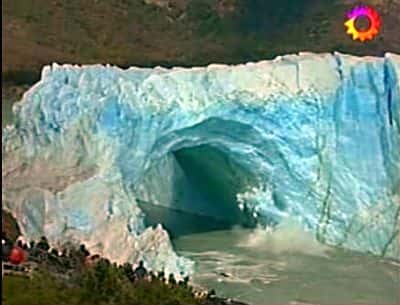 Effondrement du Perito Moreno, image 1. Capture télévision argentine