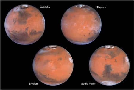 Cliquez pour agrandir. Différents aspects de Mars saisis par le télescope spatial Hubble. Crédit : Nasa
