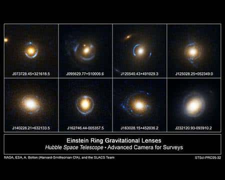 Mirages gravitationnels observés par Hubble. Cliquer pour agrandir. Crédit Nasa/Esa