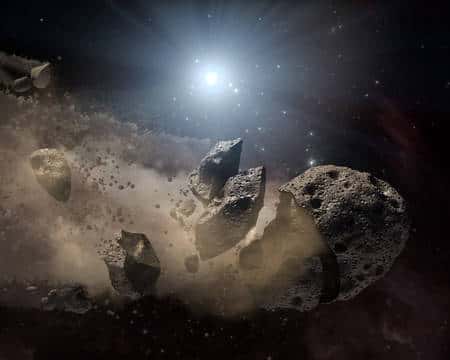 Cliquez pour agrandir. Une vue d'artiste d'un astéroïde brisé par les forces de marée d'une naine blanche. Crédit : Nasa/JPL-Caltech