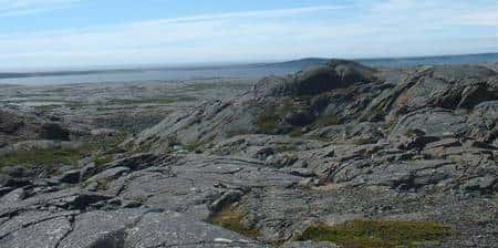 Une vue de la baie d'Hudson et de la ceinture verte du Nuvvuagittuq où la roche peut-être la plus vieille du monde a été découverte. Crédit <em>Science</em>