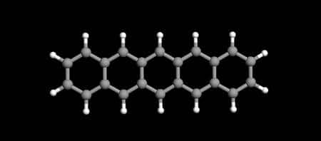 Une représentation de la molécule de pentacène, avec en blanc les atomes d'hydrogène et en gris ceux de carbone. Crédit : <em>IBM Research–Zurich</em>