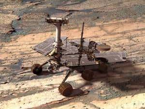 Comme son jumeau <em>Spirit</em>, <em>Opportunity</em> fait partie du progamme <em>Mars Exploration Rover</em>. Crédit MER / Cornell / JPL / Nasa 