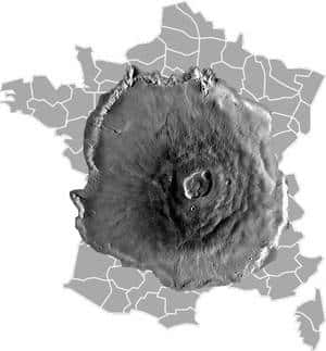 Comparaison de la superficie du mont Olympe sur Mars avec celle de la France. Le volcan martien pourrait écraser toute la France. © Nasa