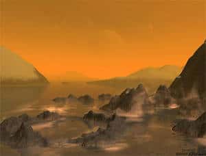 Si, sur Terre, l’eau joue le rôle de solvant pour le vivant, sur Titan on pense qu’un mélange d’eau et d’ammoniaque pourrait avoir les mêmes propriétés. Le méthane seul ne pourrait pas les avoir car il lui manque l’oxygène de l’eau. © Stan Richard