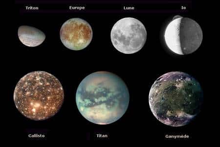 Cliquer pour agrandir. Une comparaison des aspects et des tailles des lunes dans le Système solaire. Crédit : Nasa