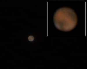 Une belle vue de Mars capturée avec un instrument de débutant et une webcam. Crédits Apricot