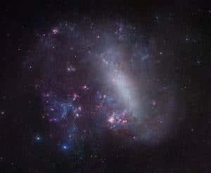 Le Grand Nuage de Magellan est une galaxie située à 160.000 années-lumière de nous. La nébuleuse de la Tarentule est la nébuleuse rouge la plus imposante sous le centre de l'image. Crédit R. Gendler