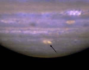 L'impact d'un astéroïde sur Jupiter en juillet 2009 photographié par le télescope <em>Gemini North</em> installé à Hawaï. Crédit <em>Gemini Observatory</em>