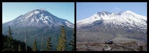 Le mont Saint Helens avant et après l'éruption de 1980. © Nasa/USGS &amp; Gripso Banana Prune