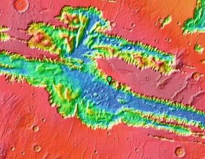 Valles Marineris, vue par Google Mars (élevation de terrain). © Nasa/JPL/<em>Arizona State University</em>