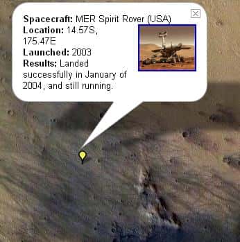 Site d'atterrissage de Spirit, vu par Google Mars. © Nasa/JPL 