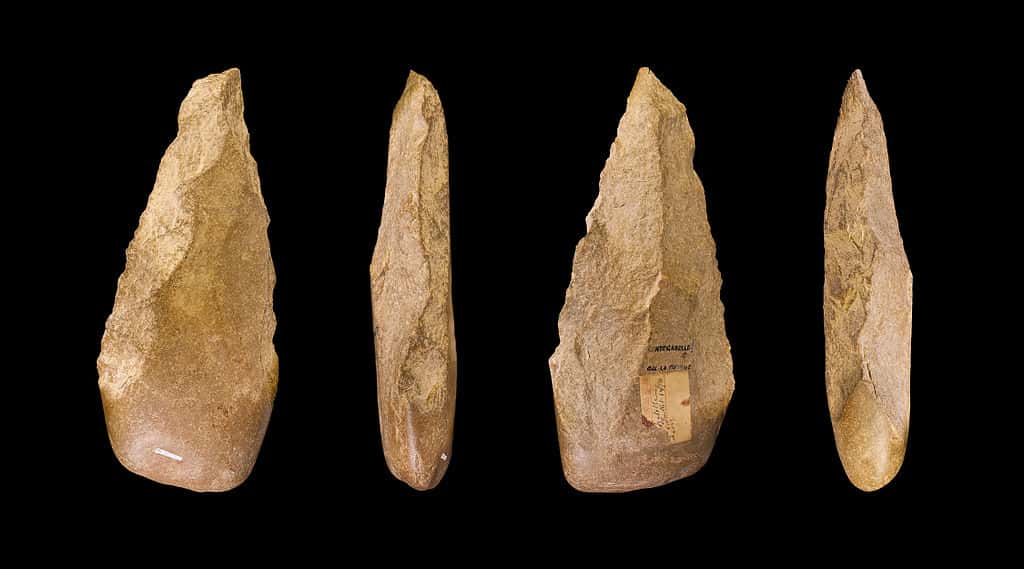 Outils en pierre taillée appartenant au mode 2 (Acheuléen) présentant déjà une certaine complexité. © Didier Descouens, <em>Wikimedia Common</em>, CC by-sa-3.0